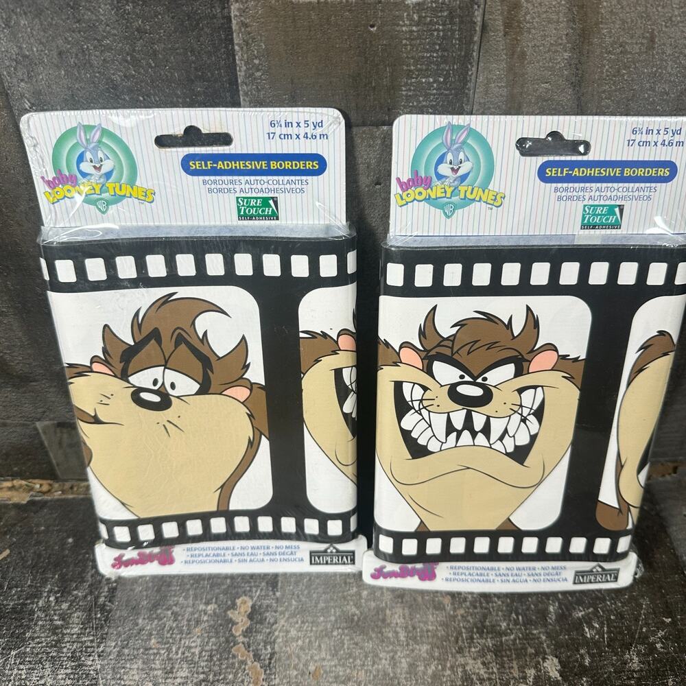 VTG Looney Tunes Taz Wall Paper Border 2 Packs 6 3/4 “ X 5 Yd. Self-Adhesive NOS
